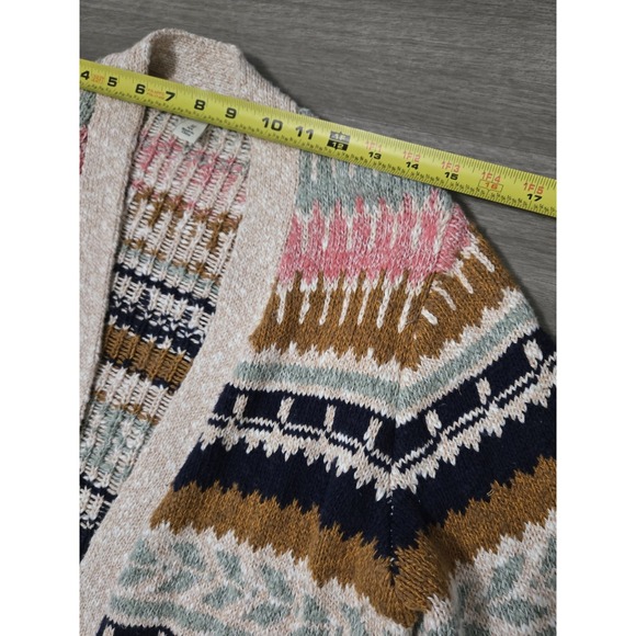LL Bean Womens Fair Isle Cotton Ragg Open Front Cardigan Size M Chunky Winter - Picture 8 of 11